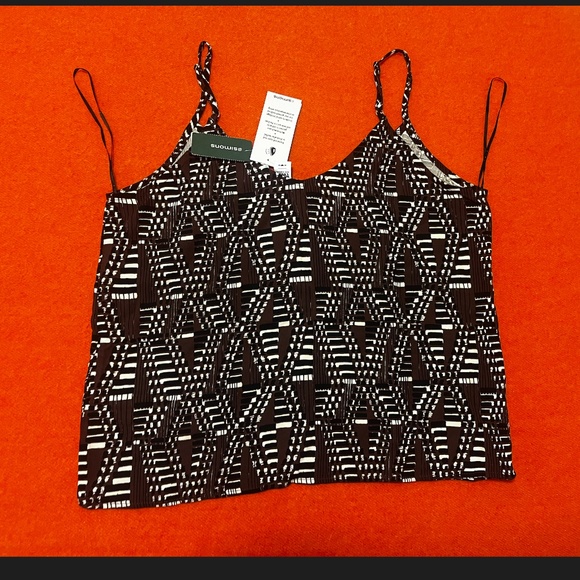Brown, black and white abstract pattern covered buttons cami NWT - Picture 9 of 9